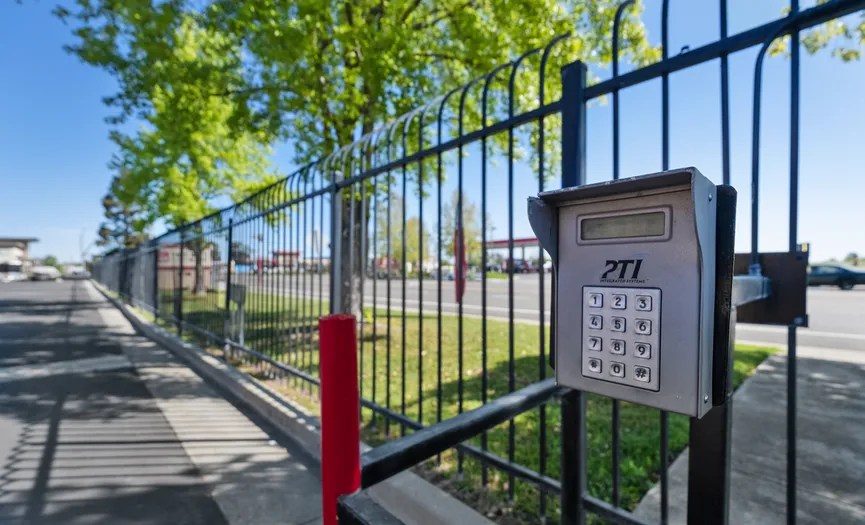Electronic keypad gate entry at our South Vacaville facility on Leisure Town Rd