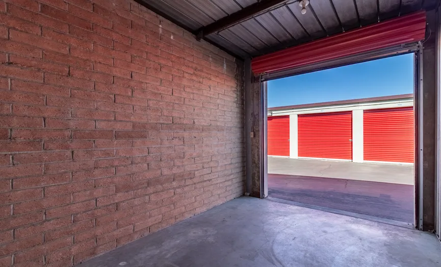 View looking out from a drive-up storage unit at our South Modesto storage facility
