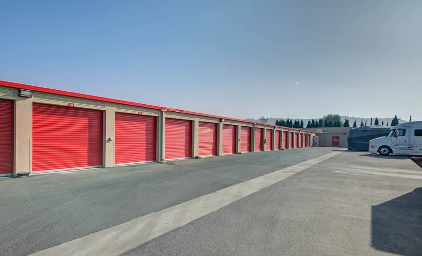 Drive-up storage units at a secure storage facility in City of Industry near the 605 Freeway
