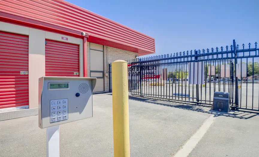 Electronic keypad gate entry at Security Public Storage near the Highway 99 corridor in Fresno