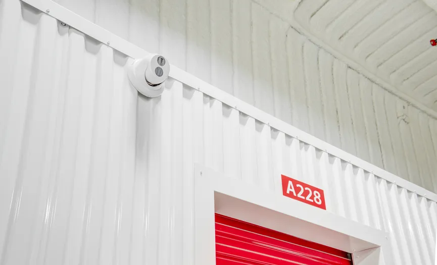 Security camera monitoring secure storage units at Security Public Storage near Highway 99 in Fresno