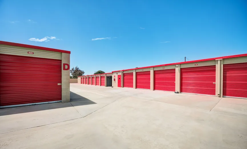 Ground floor drive-up storage units at a secure storage facility in Moreno Valley near Sunnymead