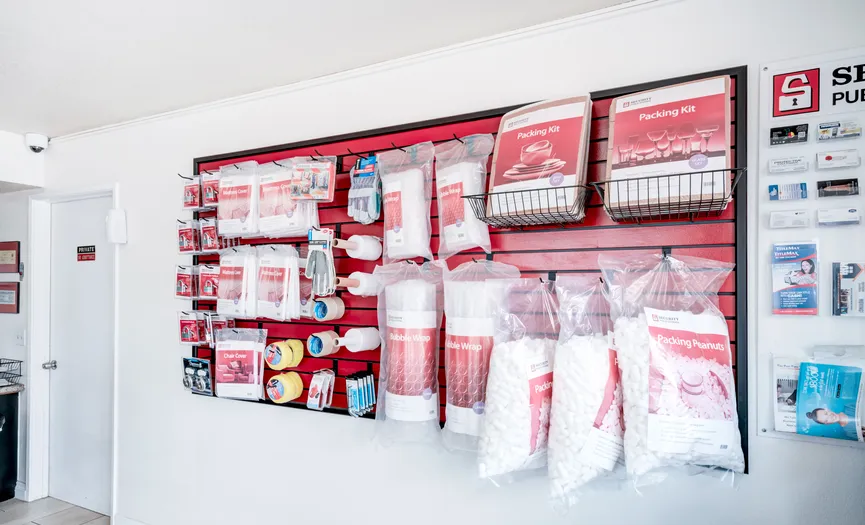 Boxes, locks, and moving supplies available for self storage customers in Moreno Valley