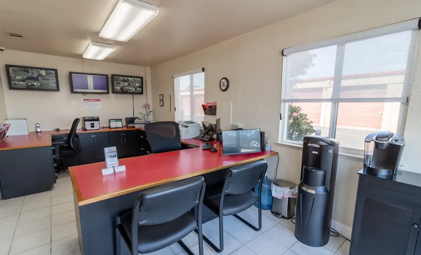 Main office where on-site managers assist customers with storage units in Manteca