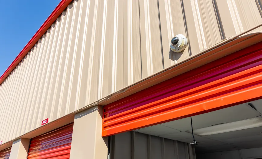 Security camera monitoring secure storage units at Security Public Storage on Blackstone Ave in Fresno