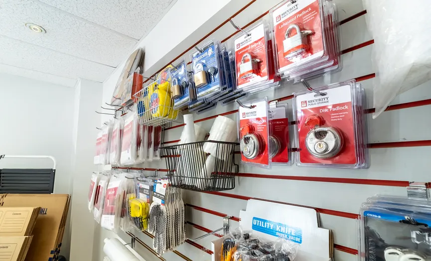 Boxes, locks, and moving supplies available at Security Public Storage on Blackstone Avenue in Fresno