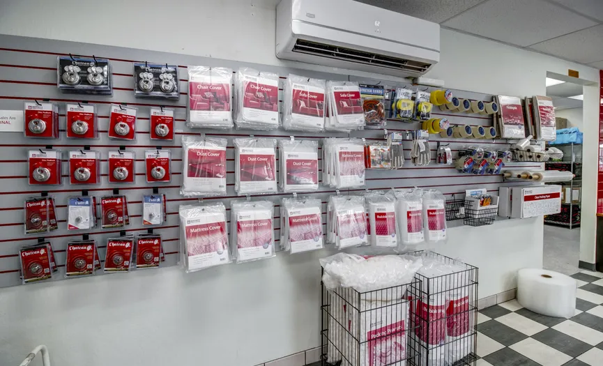 Locks, bubble wrap, tape, and moving supplies for sale at Security Public Storage in Pittsburg
