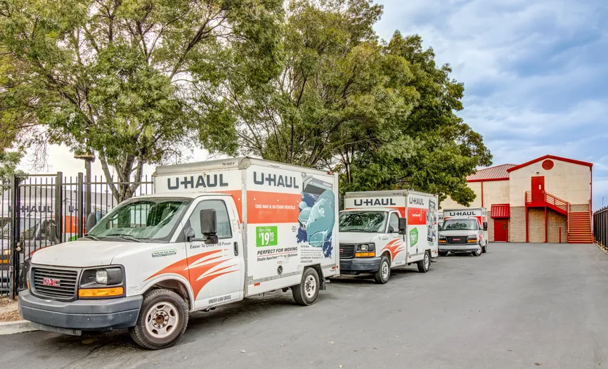 Moving trucks available for customers to rent at Security Public Storage in Pittsburg