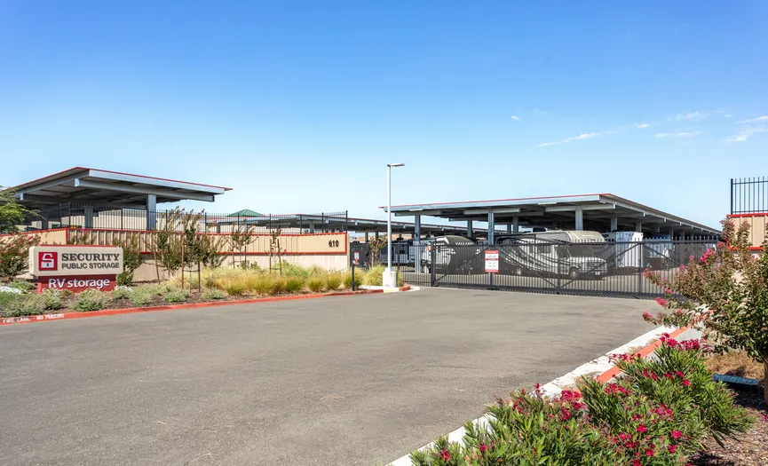 Street view of boat and RV storage parking at Security Public Storage in Fairfield near Highway 12