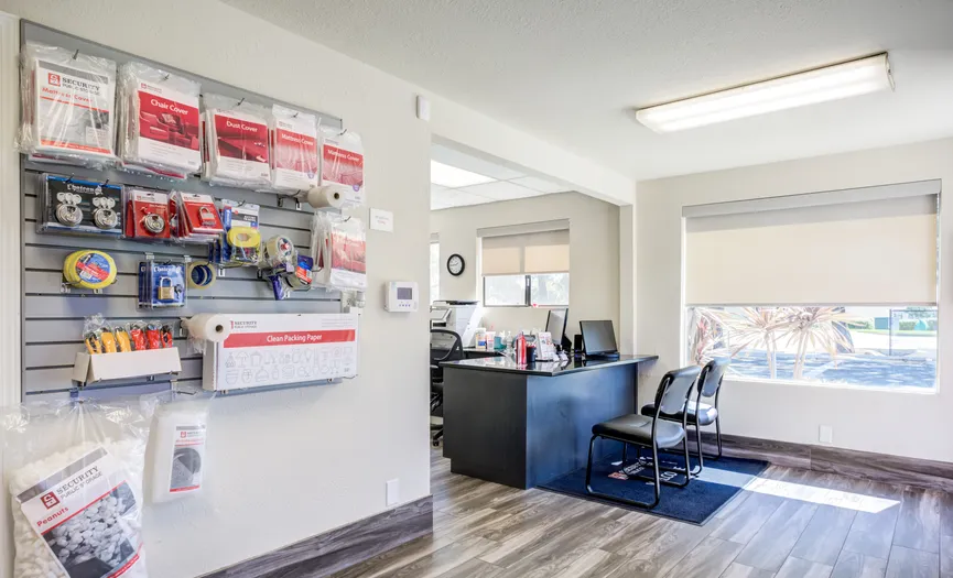 Interior of the main office where customers can purchase boxes, locks, and moving supplies in Fairfield