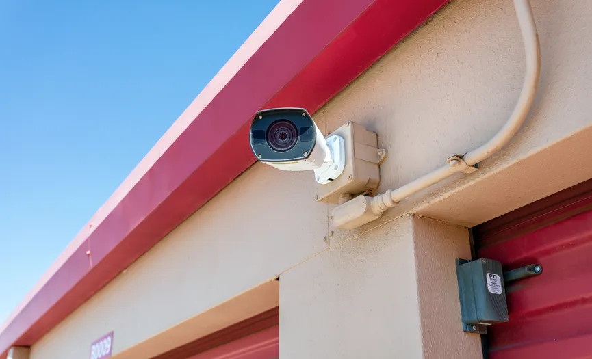Security camera providing video monitoring at a secure self storage facility in Fairfield