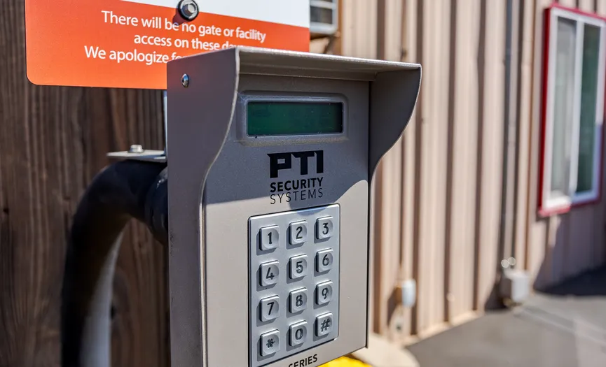 Electronic keypad gate access at the secure storage facility on Stockton Blvd in Sacramento near Oak Park