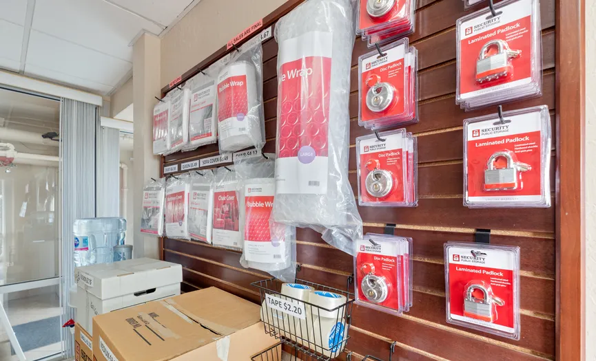 Boxes, locks, and moving supplies available at Security Public Storage near Westlake in Daly City CA