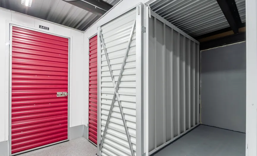 Indoor self storage units inside a secure storage facility in Old Escondido