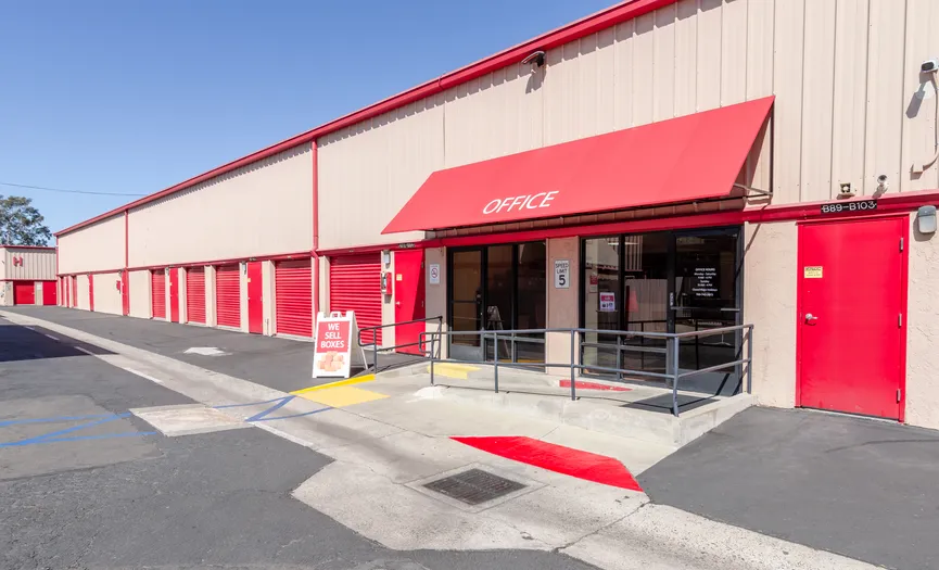 Exterior view of the main office at a secure storage facility near Downtown Escondido