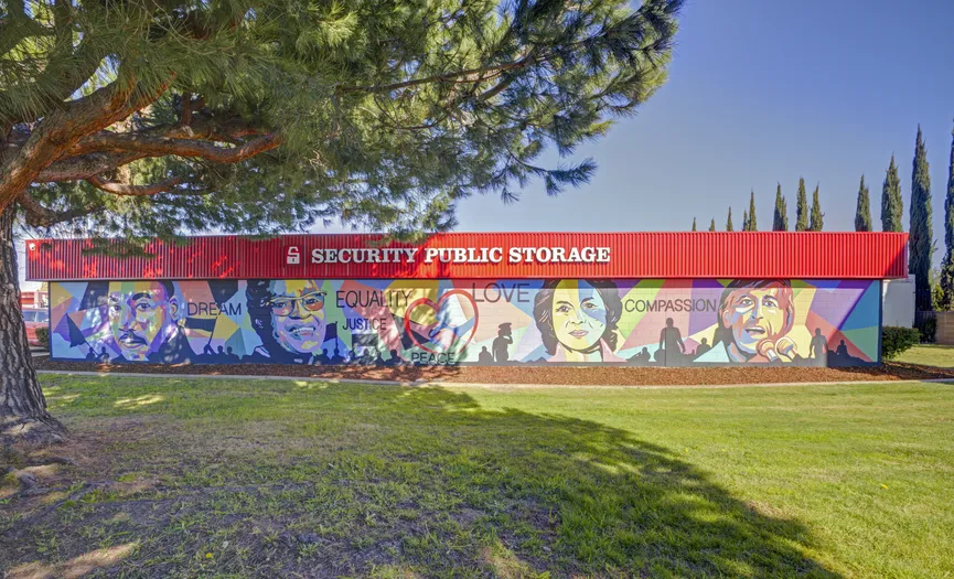 Exterior of the Security Public Storage facility on Fruitridge Rd in South Sacramento featuring a local community mural