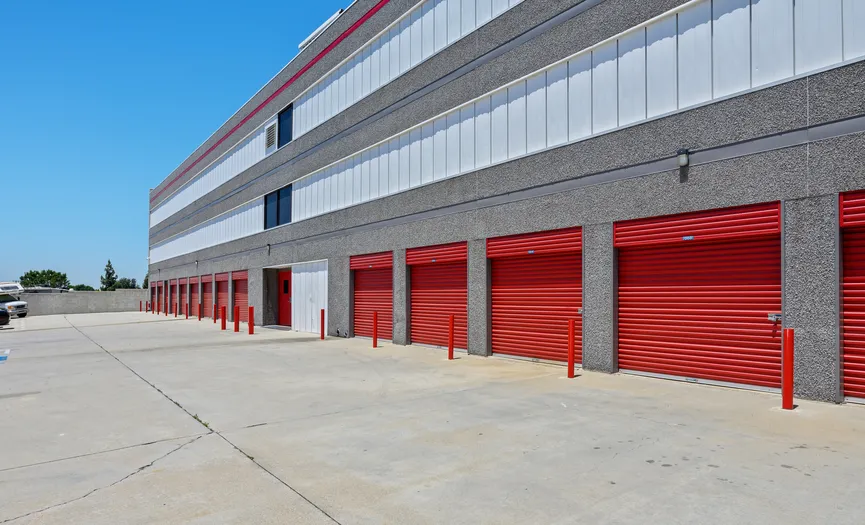 Outdoor drive-up storage units at a secure self storage facility in Glendora near Route 66