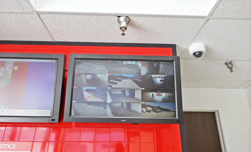 Video surveillance screens monitoring a secure storage facility in Glendora