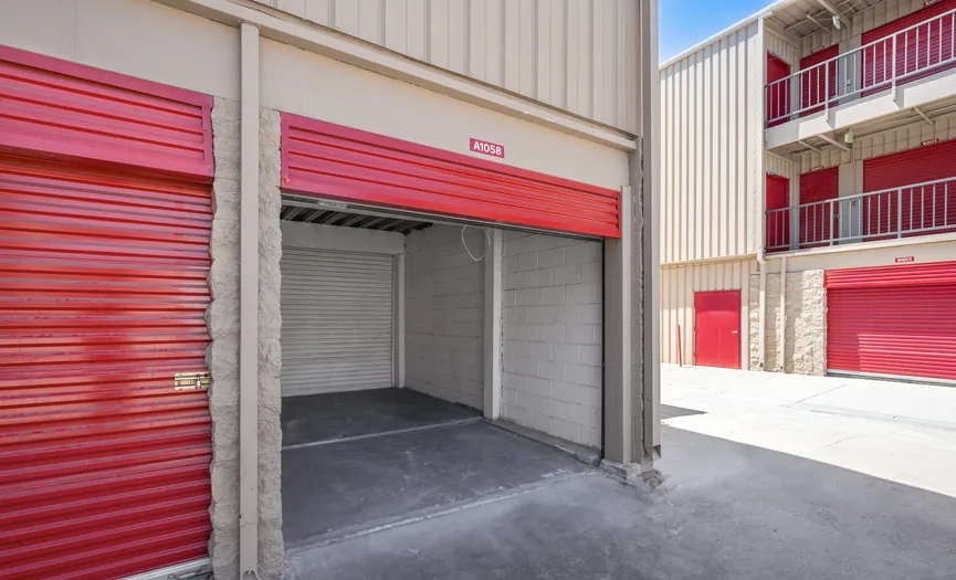 Inside view of a drive-up storage unit at Security Public Storage in Huntington Beach