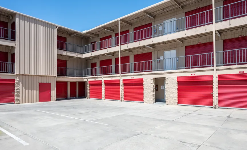 Drive-up storage units at a secure self storage facility in Huntington Beach near Beach Boulevard