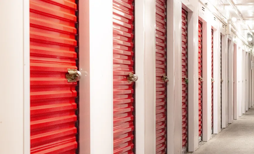 Hallway of indoor self storage units at Security Public Storage in the Rollingwood area of San Pablo