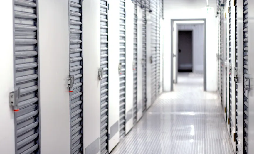 Long hallway with indoor storage units at Security Public Storage in Pinole CA