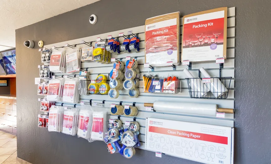 Boxes, locks, and moving supplies available for purchase at our North Modesto facility