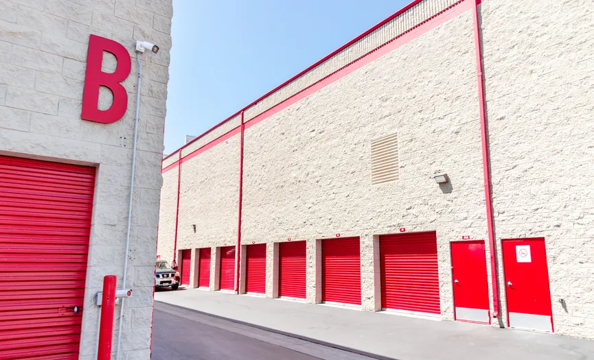 Ground floor drive-up storage units at Security Public Storage on S Coast Hwy in Oceanside CA