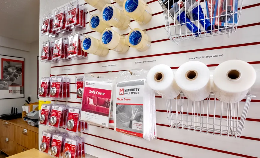 Locks, tape, and moving supplies for sale at Security Public Storage in San Francisco