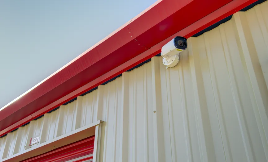 Security camera monitoring secure storage units at the Security Public Storage facility on Franklin Blvd in South Sacramento