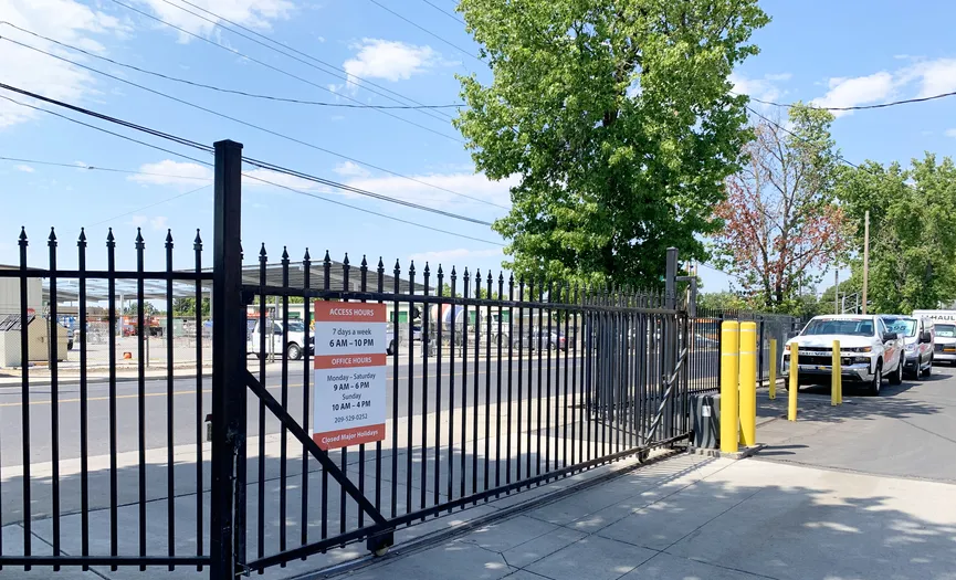 Electronic gate entry at our South Modesto storage facility on Woodland Ave