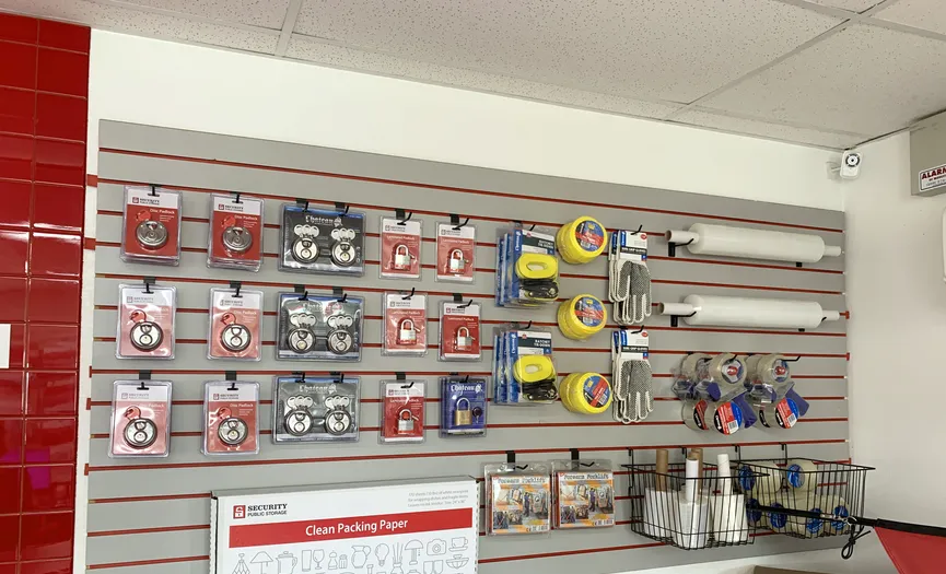 Boxes, locks, and moving supplies available for purchase at our South Modesto facility