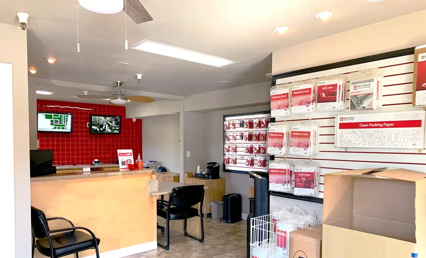 Main office at Security Public Storage in Pinole CA offering boxes, locks, and moving supplies