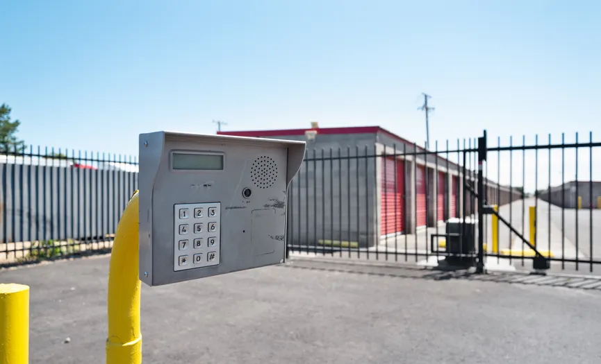 Electronic keypad gate access at the secure storage facility on Power Inn Rd in Southeast Sacramento near Florin Perkins