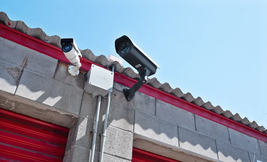 Security camera monitoring secure storage units at the Security Public Storage facility on Power Inn Rd in Southeast Sacramento