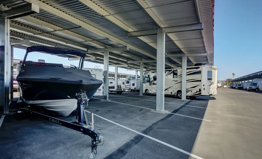 Covered boat and RV storage offering secure vehicle storage in Fairfield near Travis Air Force Base
