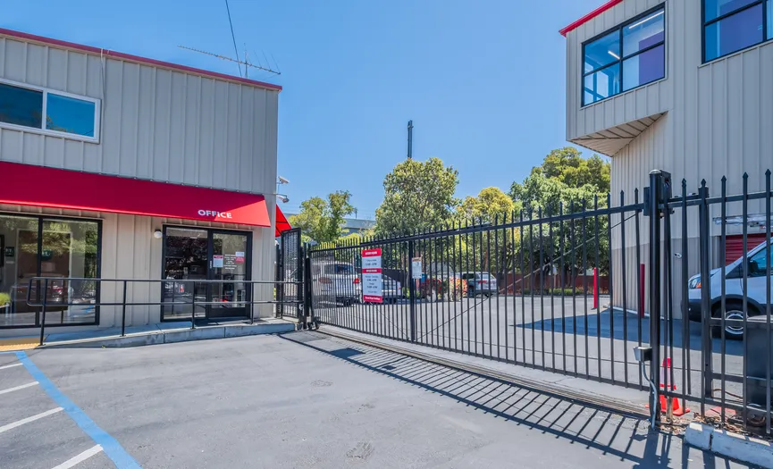 Electronic gate protecting storage units at Security Public Storage in the Bay Meadows area of San Mateo