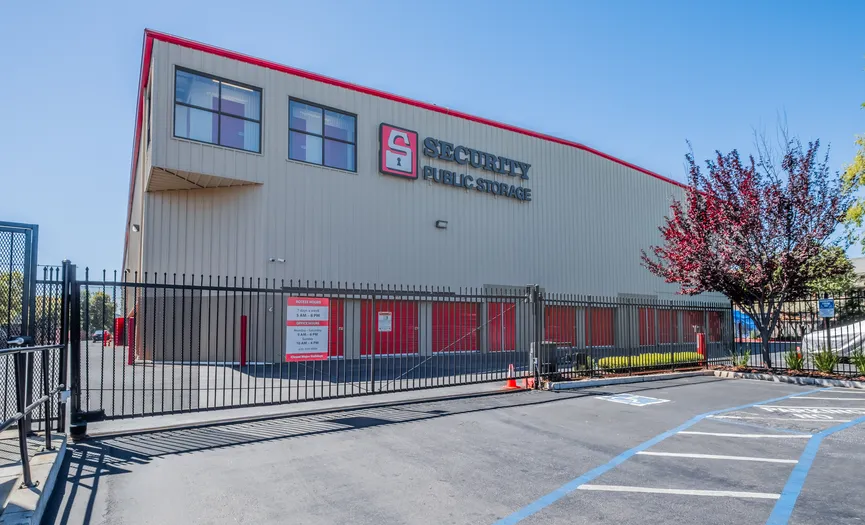 Street view of Security Public Storage, a secure self storage facility in the Bay Meadows area of San Mateo