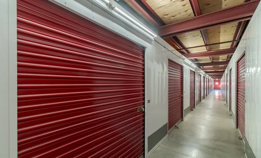 Hallway of individually alarmed storage units at Security Public Storage in Richmond