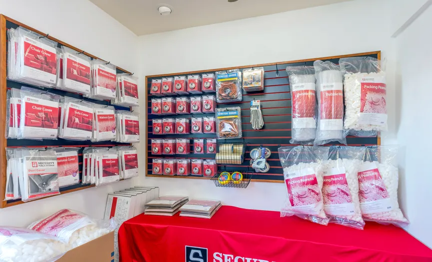 Boxes, locks, and moving supplies available at Security Public Storage in the Brea Industrial Area
