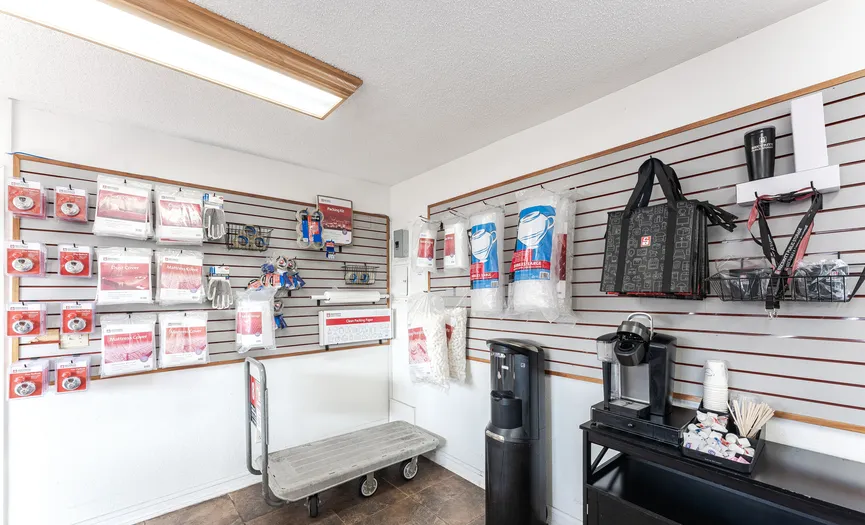 Boxes, locks, and moving supplies available for self storage customers at Security Public Storage