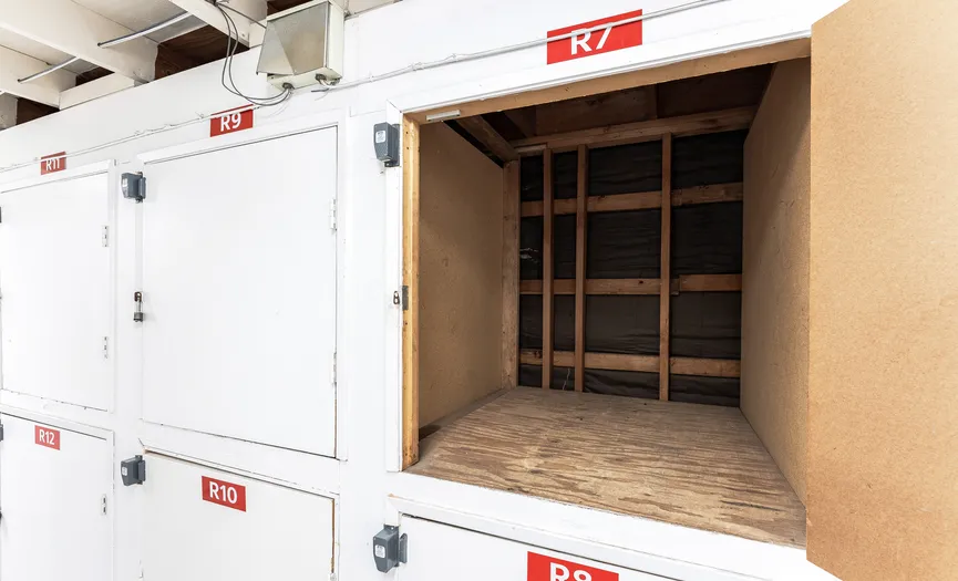 Indoor storage lockers at a secure storage facility in Chula Vista, California