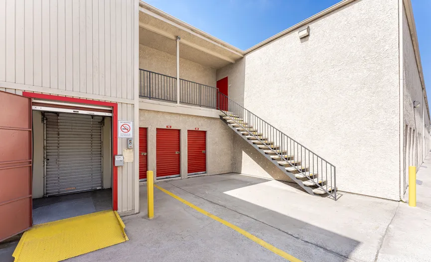 Outdoor ground floor storage units at a secure storage facility in Chula Vista near the Third Avenue District