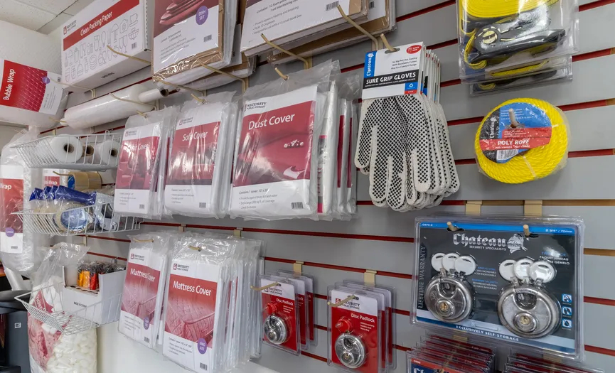 Boxes, locks, and moving supplies available at Security Public Storage on Shaw Avenue in Fresno