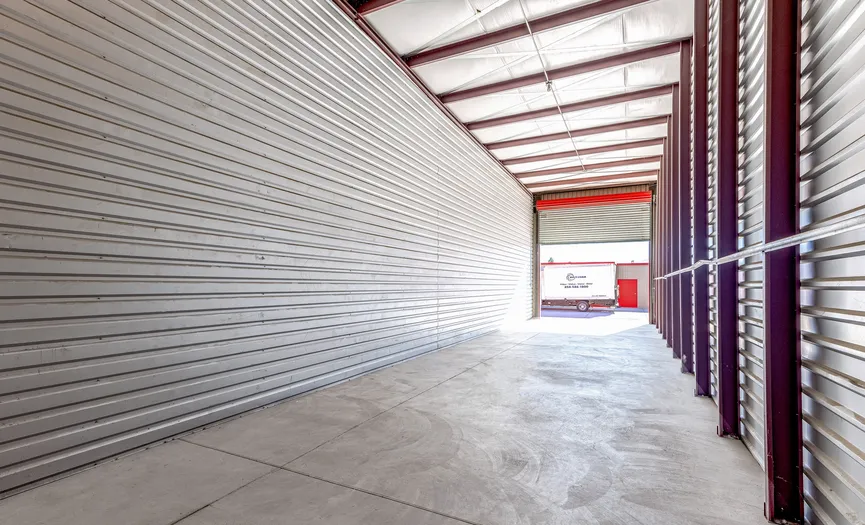 Interior of an extra large climate controlled storage unit for RV storage at Security Public Storage in North Palm Desert