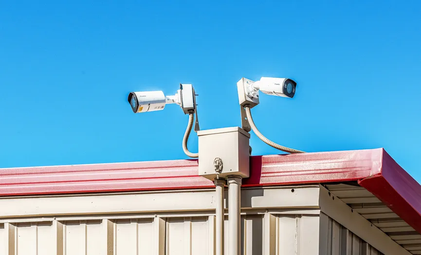 Security camera monitoring storage units at Security Public Storage in North Palm Desert
