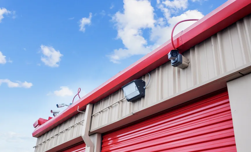 Outdoor security cameras and lighting at Security Public Storage providing secure storage in Salinas