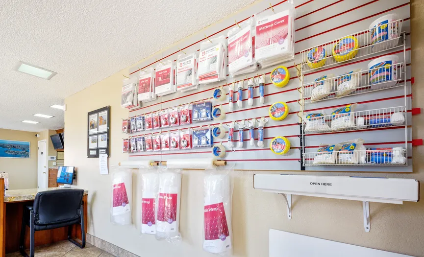 Locks, bubble wrap, tape, and moving supplies for sale at Security Public Storage in Salinas
