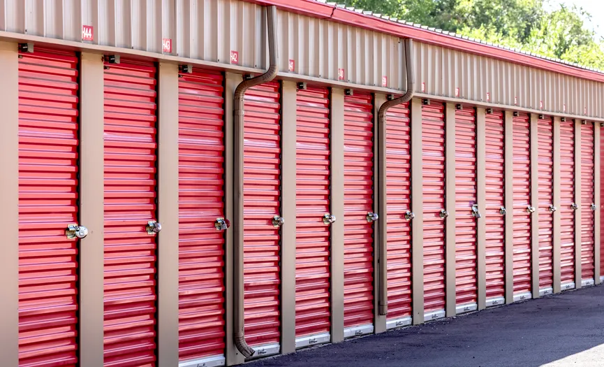Row of ground-level drive-up storage units at Security Public Storage in East Sparks