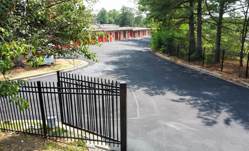 Electronic gate entrance at a secure storage facility in Gaithersburg near I-270
